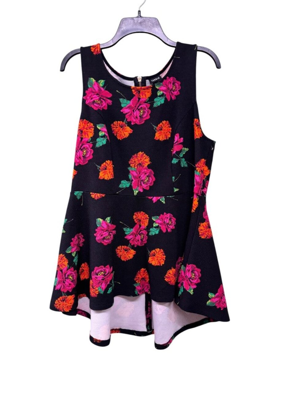 Torrid Sleeveless Black Floral High-Low Peplum Dress Size 0 Polyester Blend - Picture 2 of 5